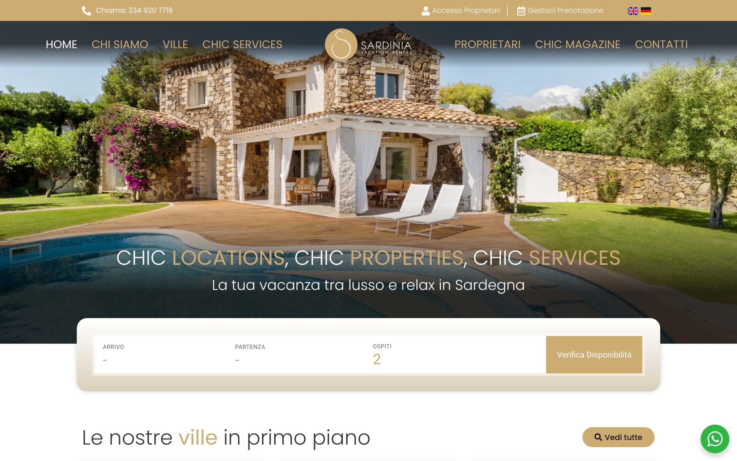 Il sito di Sardinia Chic, ville di lusso in Sardegna