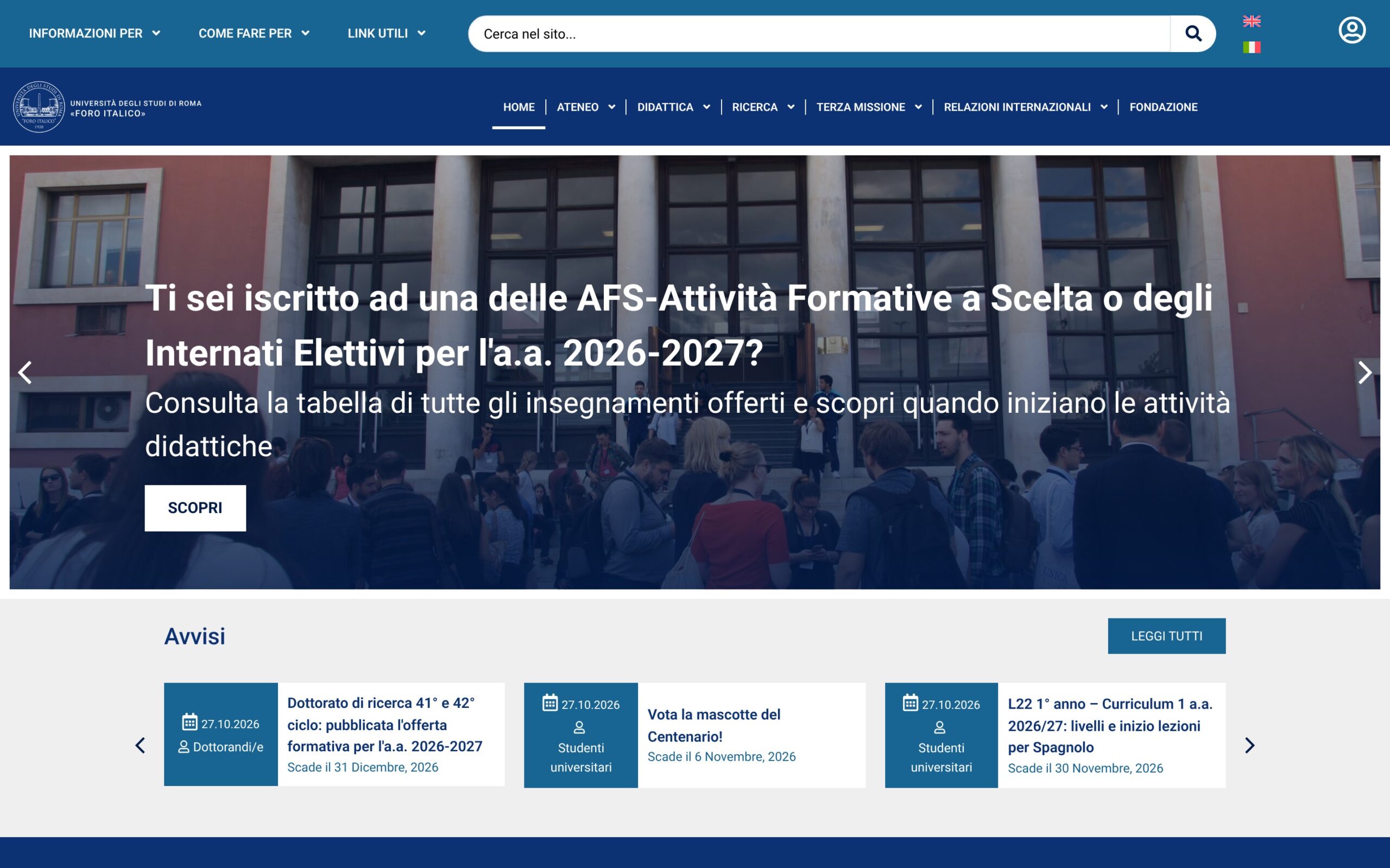 Il portale dell'Università degli Studi di Roma «Foro Italico»