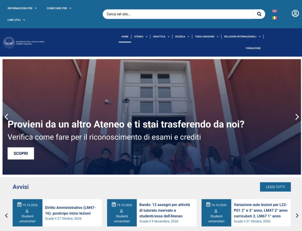 Il portale dell'Università degli Studi di Roma «Foro Italico» realizzato da Innovazione Digitale Imprese